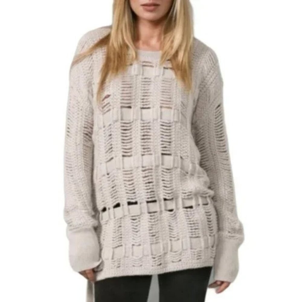 BCBG Alpaca Open Knit Tunic Sweater, Grey - Size XS.